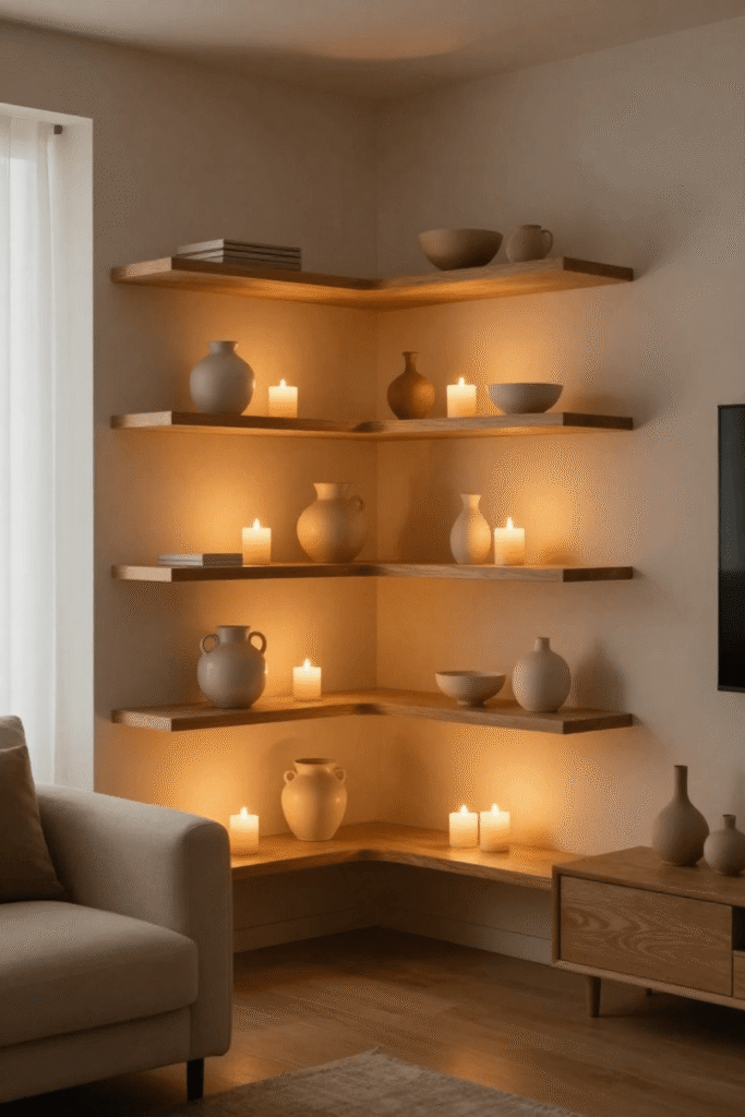 Ambient Lighting Ideas for Floating Corner Shelves