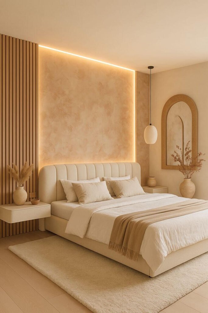 Beige Upholstered Bed Styling for a Soft Monochrome Look