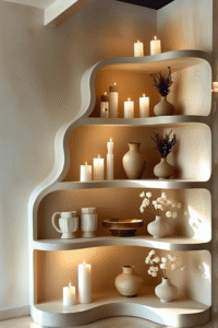 Minimalist Curved Floating Shelf Styling for Small Corners