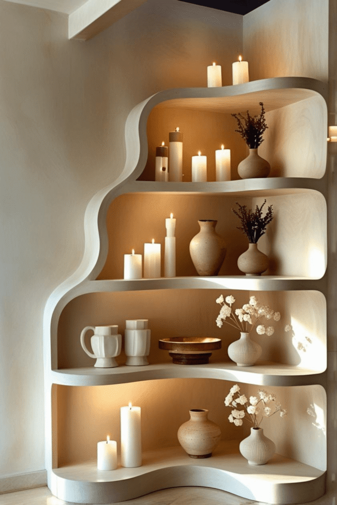 Minimalist Curved Floating Shelf Styling for Small Corners