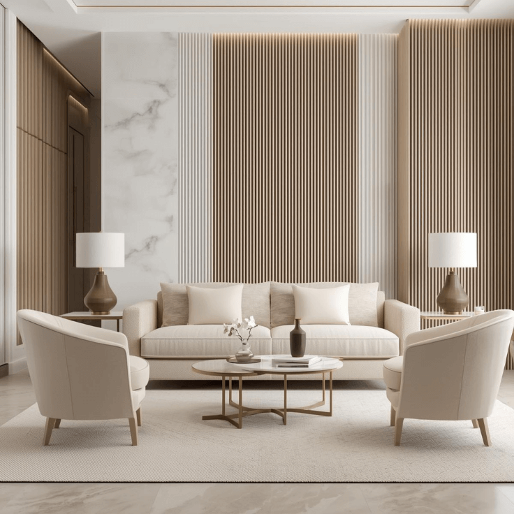 Modern Cream Living Room Design Ideas with Curved Sofa