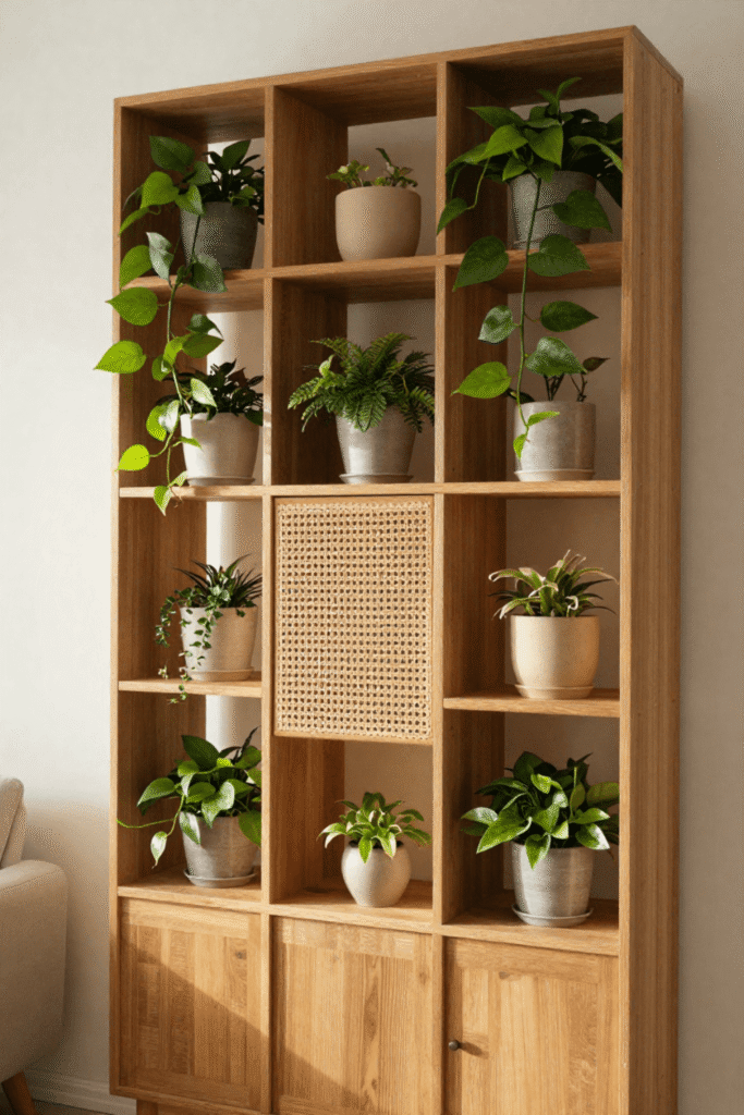 Modern Wooden Plant Shelf Ideas for Studio Apartments
