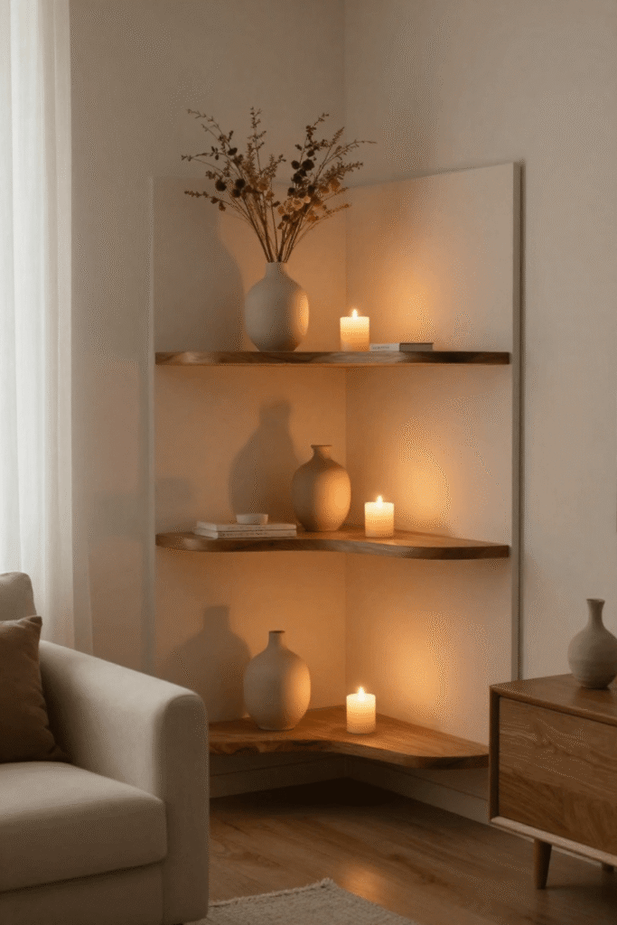 Organic Modern Corner Shelf Styling Inspiration