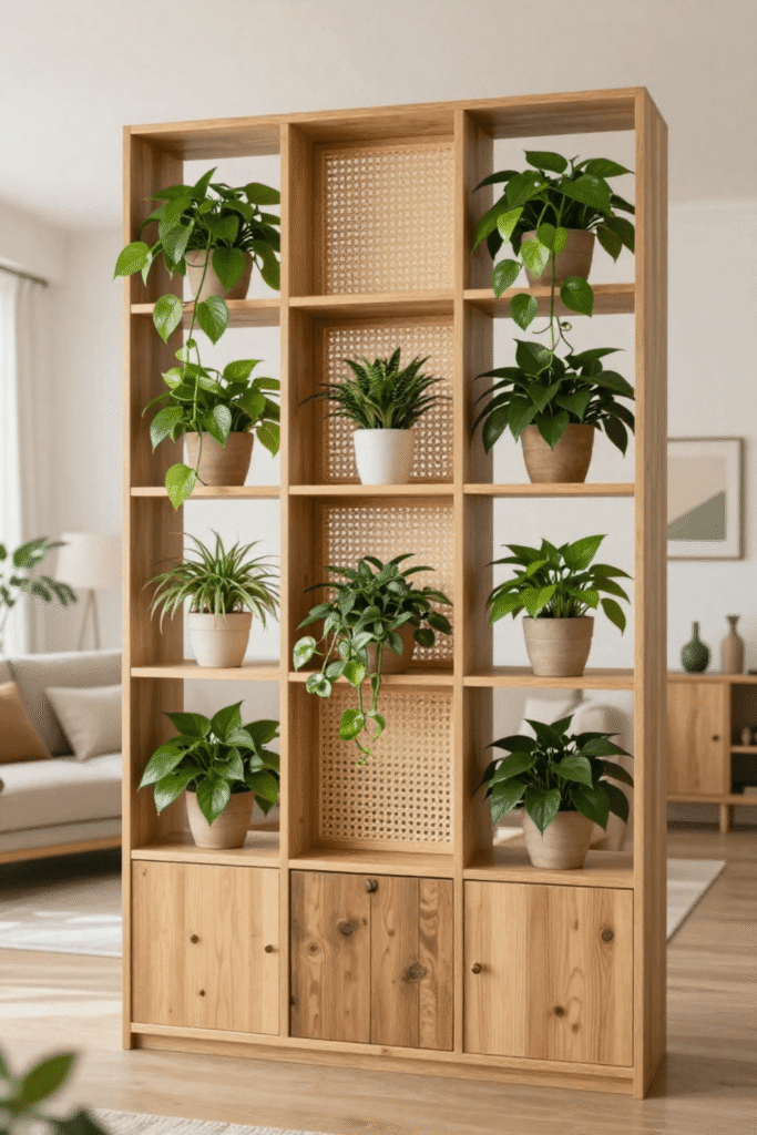Small Apartment Plant Shelf Divider Ideas for Open Living Rooms