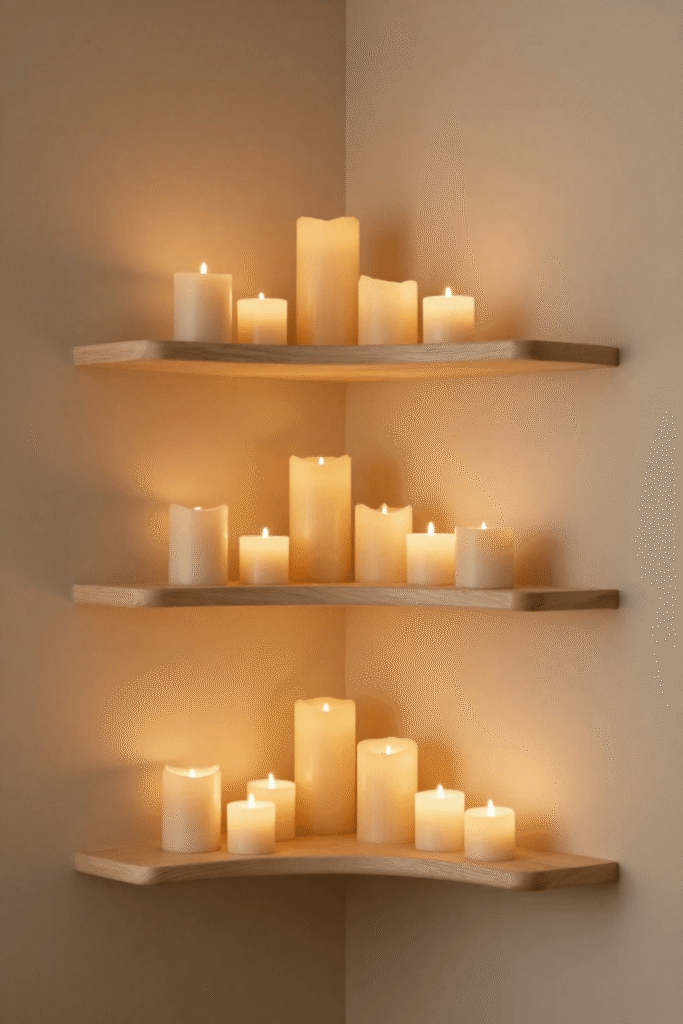 Soft Beige Corner Shelf Decor for Warm Interiors