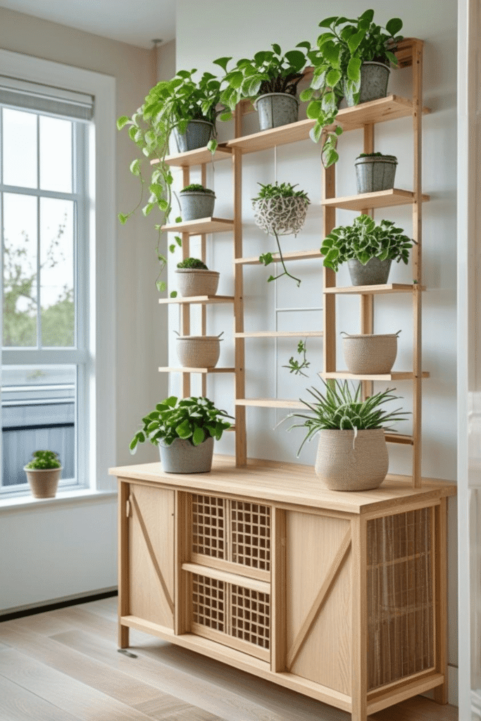 Vertical Indoor Plant Shelf for Natural Room Separation