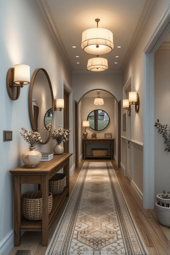 Arch Mirror Accent at the End of the Hallway