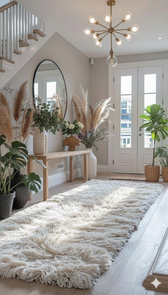 Beautiful Neutral Entryway Design with Modern Lighting