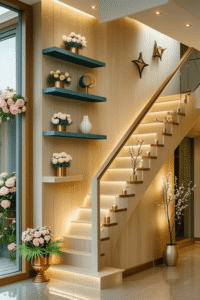 Beautiful Staircase Accent Wall Ideas with Decorative Niches