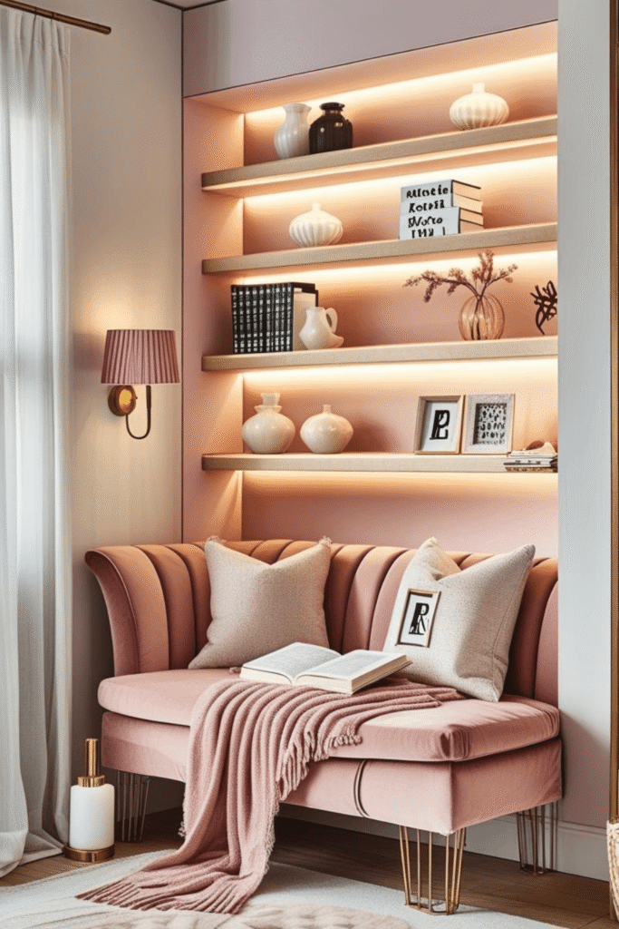 Blush Pink Reading Corner Design for Cozy Home Decor