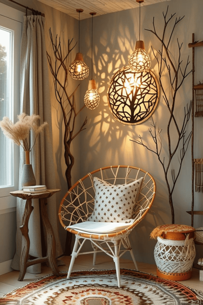Boho Nature Corner Decor with Woven Furniture