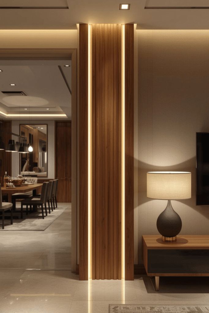 Contemporary Interior Column Decor with Artistic Lighting