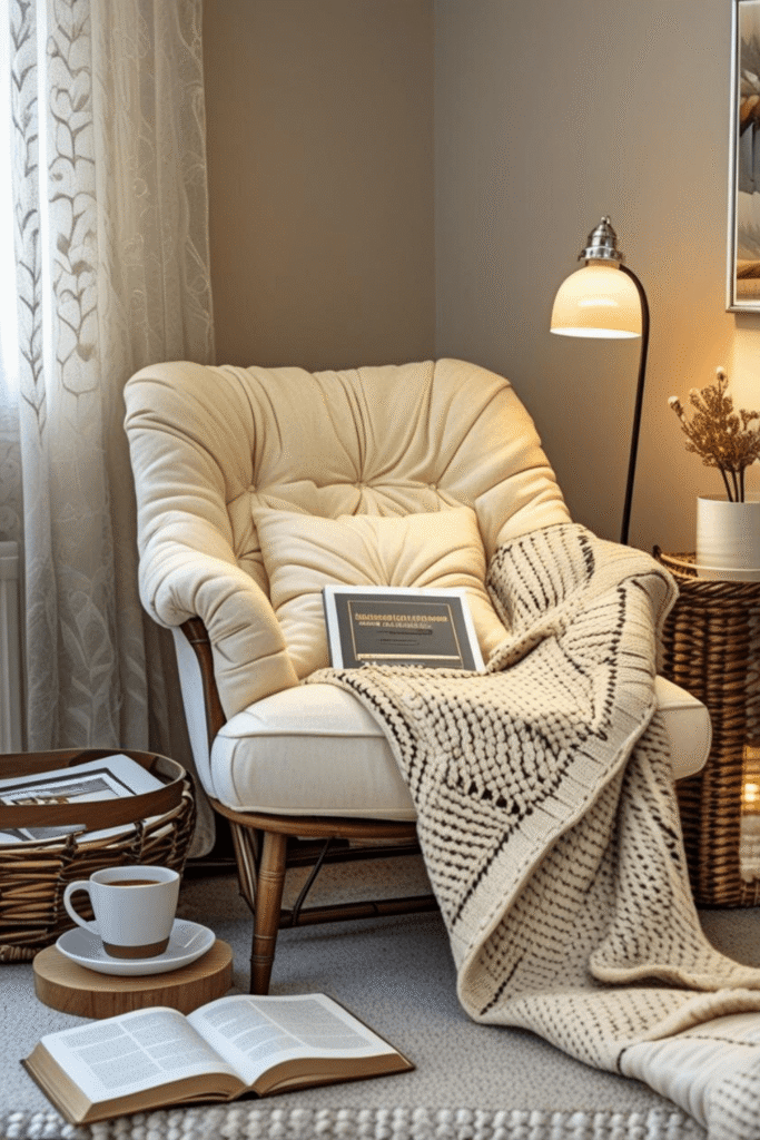 Cozy Armchair Reading Corner With Warm Lamp Lighting
