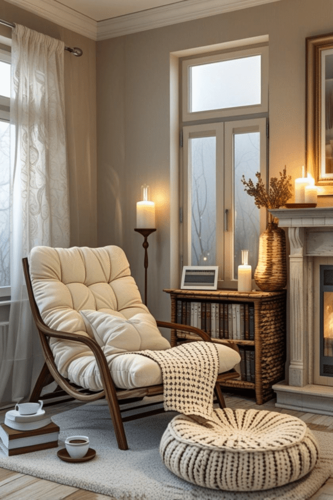 Cozy Fireplace Reading Corner With Comfortable Armchair