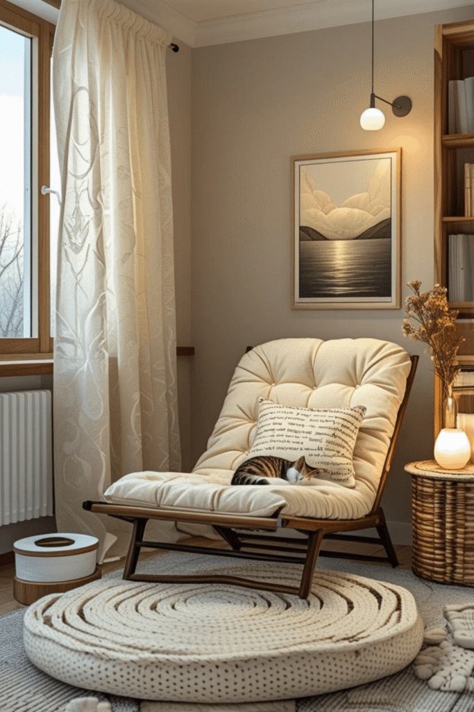Cozy Lounge Chair Reading Corner With Warm Lighting