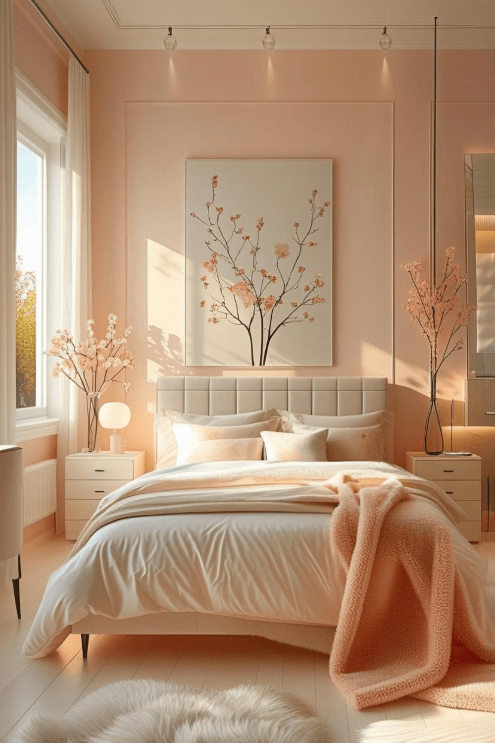 Cozy Peach Bedroom Decor Ideas with Soft Textures and Lighting