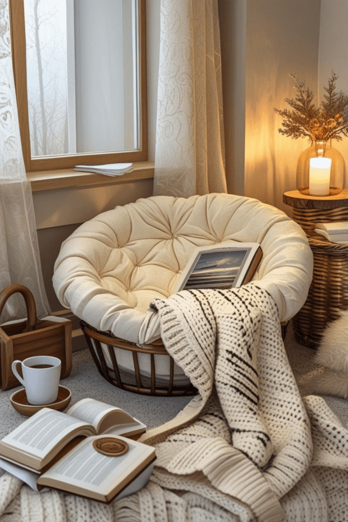 Cozy Rainy Day Reading Nook With Armchair And Candlelight