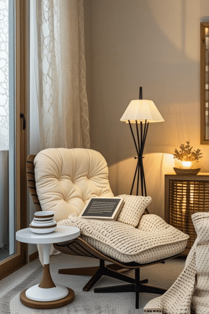 Cozy Window Lounge Chair Reading Corner With Warm Floor Lamp