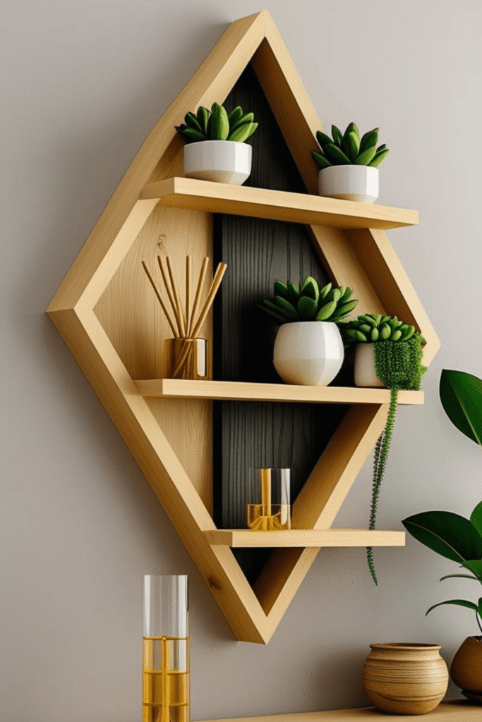 Creative Floating Shelf Wall Decor with Natural Wood