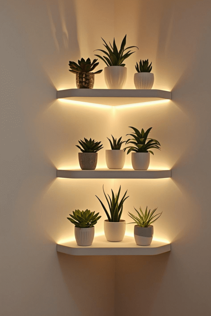 Elegant Corner Shelf Plant Decor for Minimalist Homes