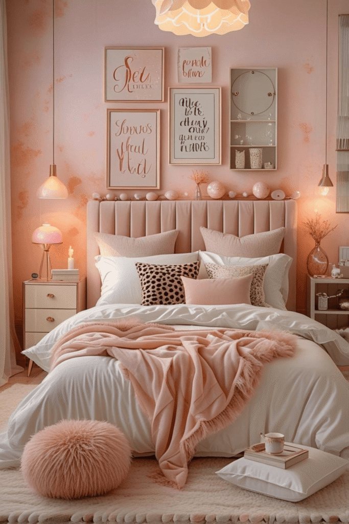 Elegant Peach Bedroom Ideas with Soft Textures and Rugs