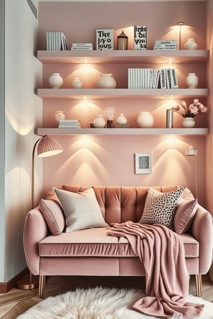 Elegant Pink Reading Nook for Small Living Spaces