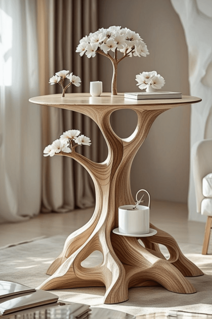 Elegant Sculptural Wooden Side Table for Minimalist Interiors