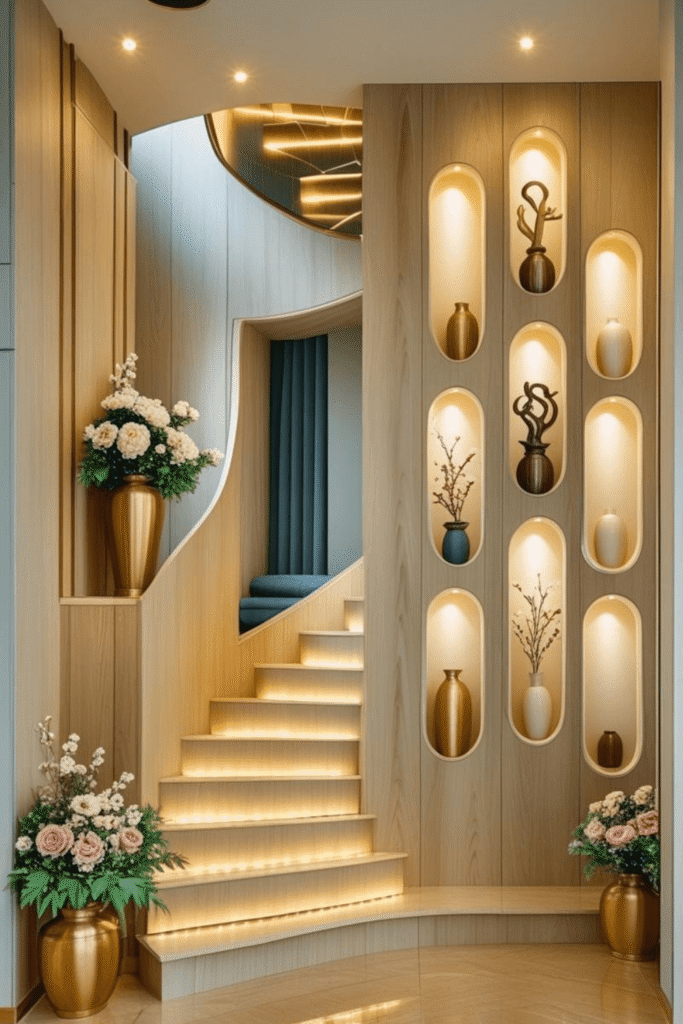 Elegant Staircase Wall Niches Decor for Luxury Homes