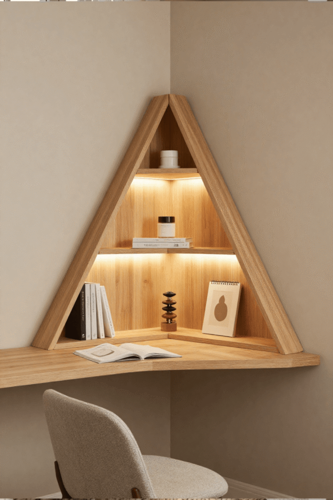 Elegant Wooden Corner Desk Setup for Minimalist Interiors