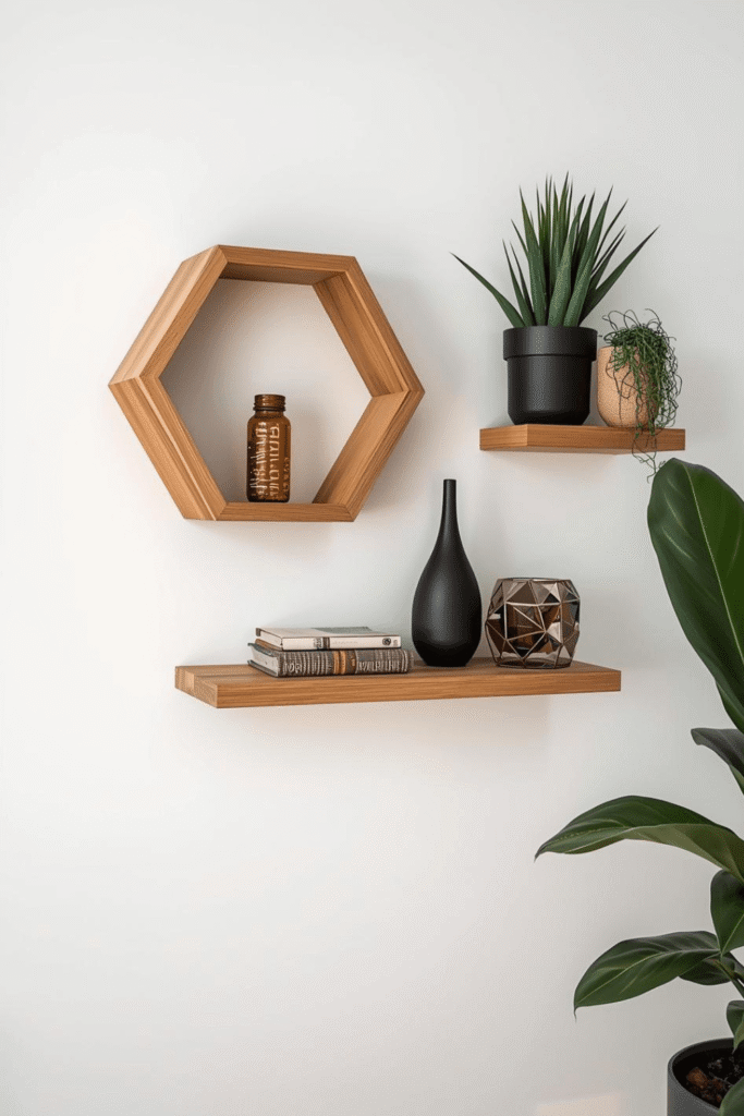 Elegant Wooden Wall Shelf Decor for Modern Living Rooms