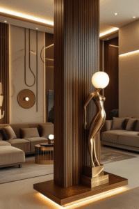Luxury Living Room Column Design with Wooden Panels