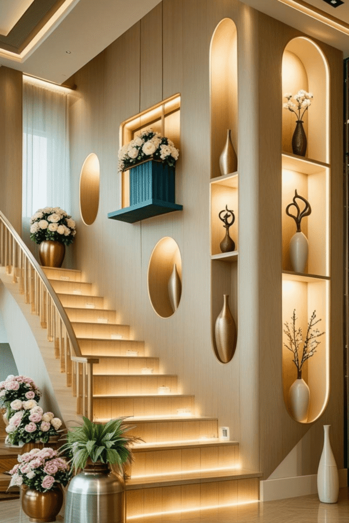 Luxury Staircase Wall Design with Decorative Wall Niches