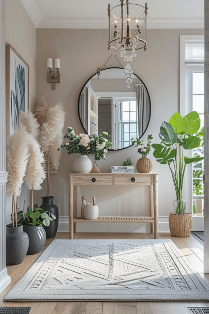 Minimalist Entryway Decor with Plants and Natural Textures