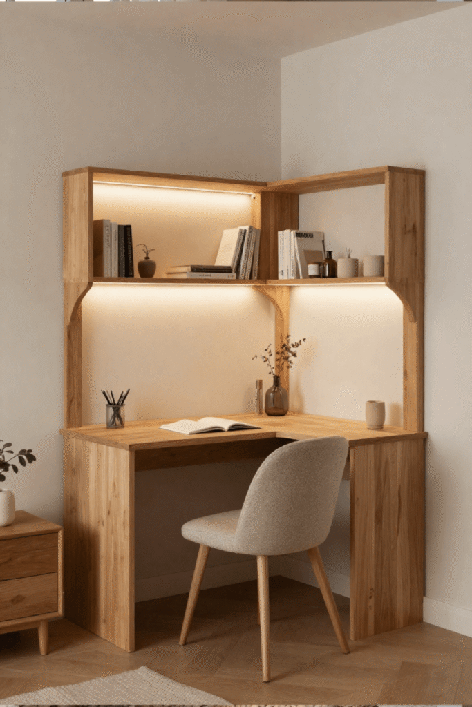 Minimalist Wooden Corner Desk Setup for Modern Homes