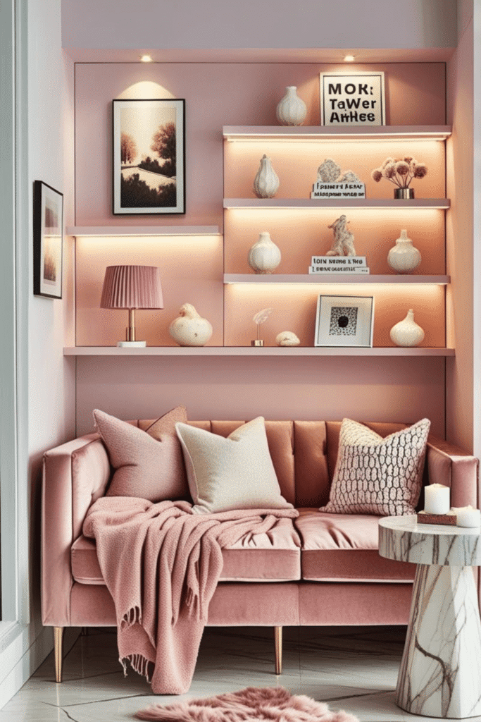 Modern Cozy Reading Nook with Pink Decor Inspiration