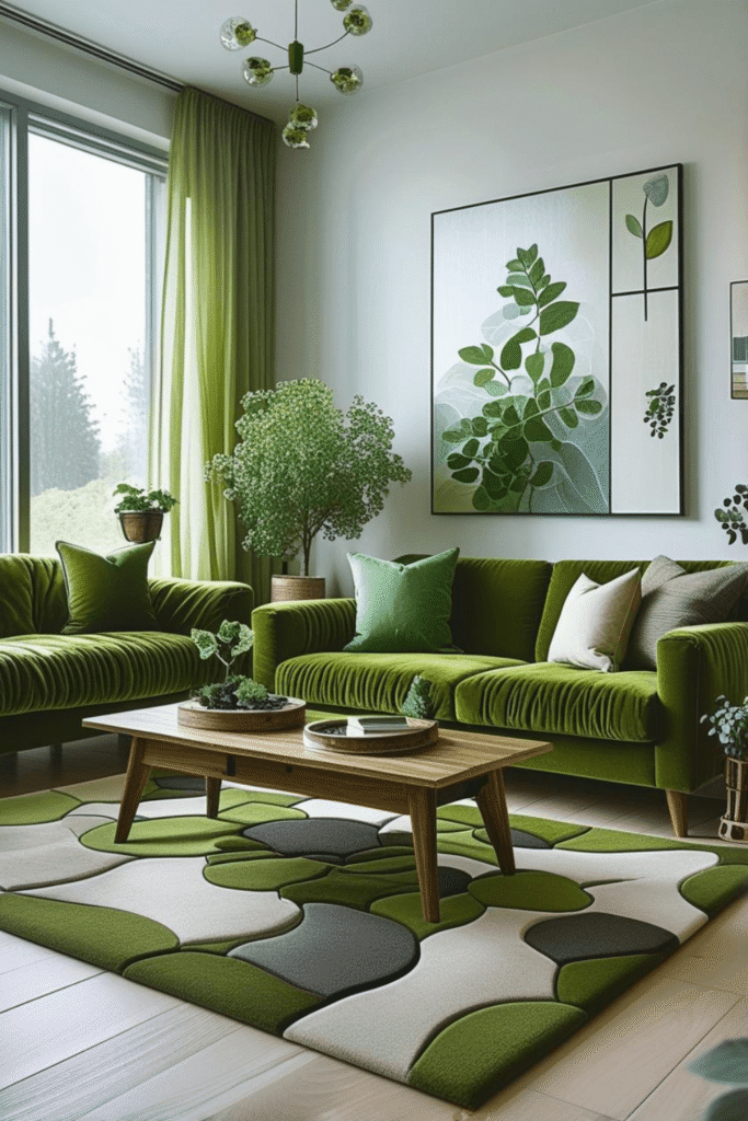 Modern Green Living Room Decor with Natural Elements