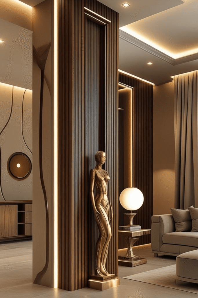 Modern Living Room Architecture with Decorative Column Design