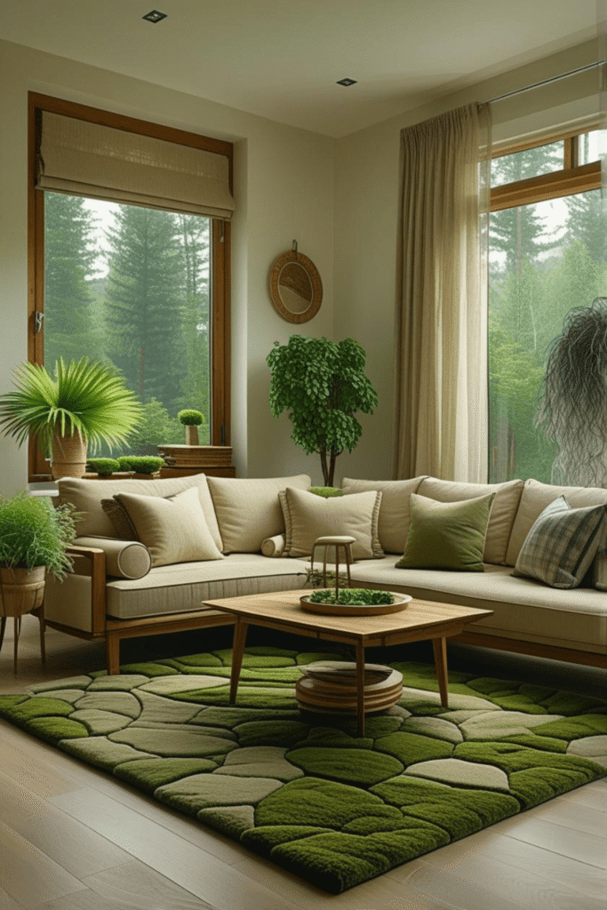 Modern Nature Living Room Design with Indoor Plants