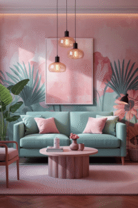 Modern Pastel Living Room with Decorative Lighting