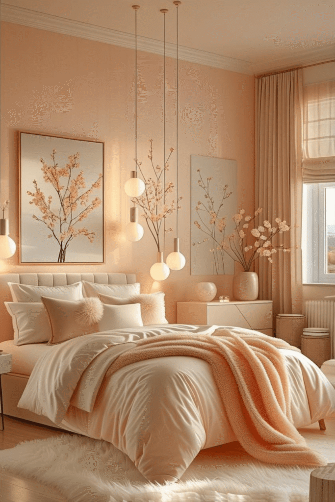 Modern Peach Bedroom Ideas with Minimal Furniture Design