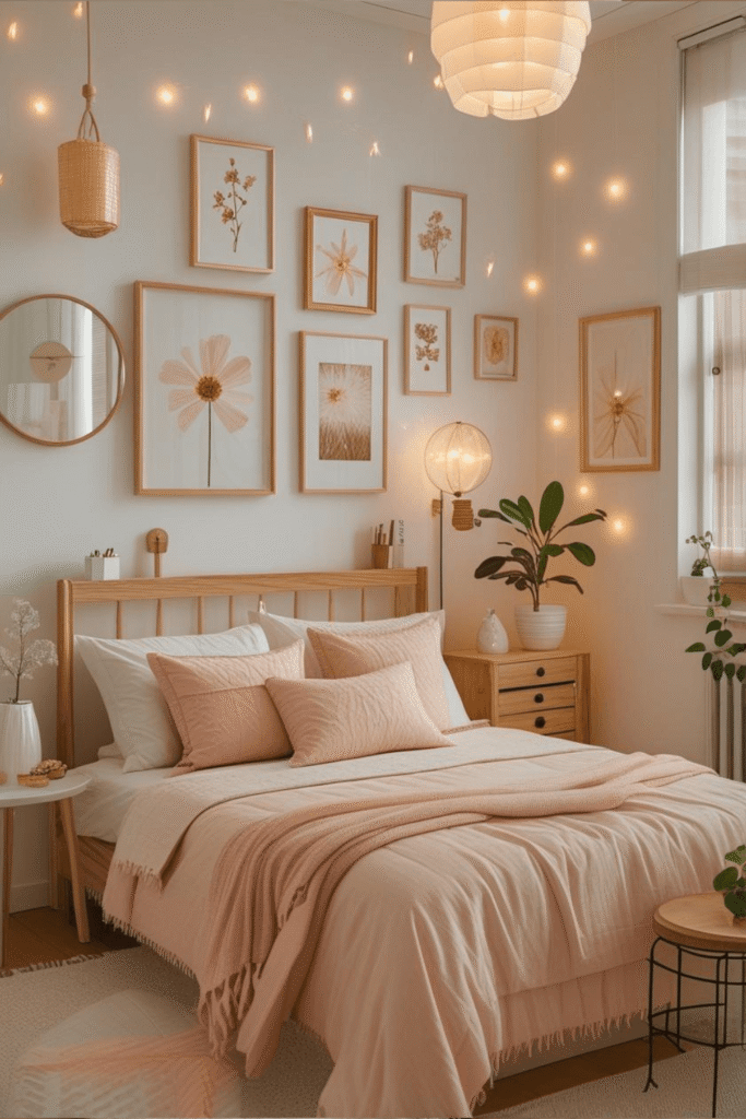 Modern Peach Bedroom Ideas with Soft Lighting Design