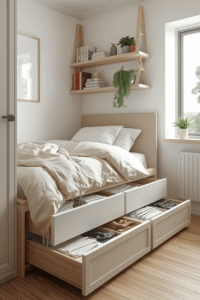 Modern Small Bedroom with Floating Shelves