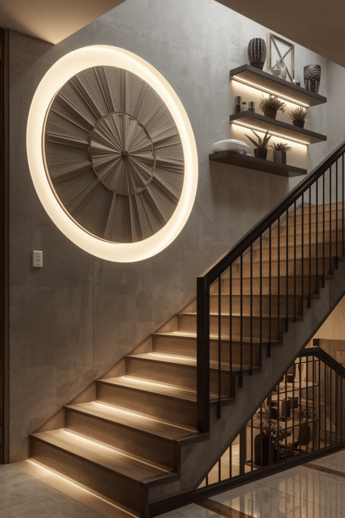 Modern Staircase Feature Wall Ideas with Geometric Design