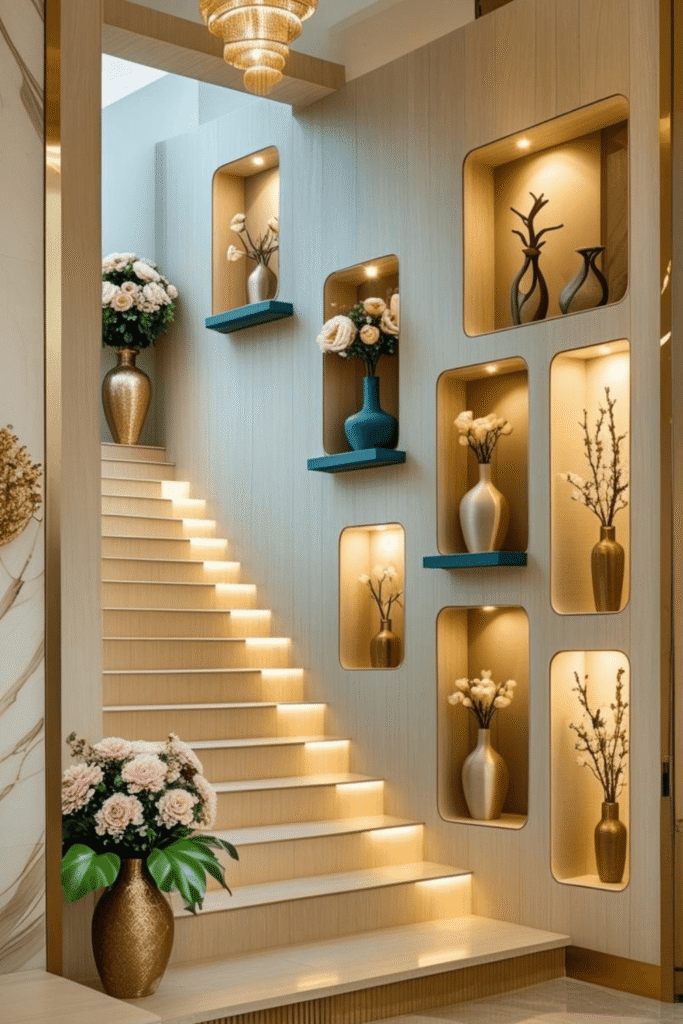 Modern Staircase Wall Decor Ideas with Elegant Niches