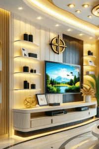Modern TV Feature Wall Design with Decorative Shelves