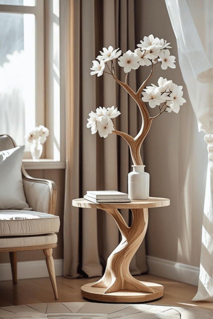 Organic Wooden Accent Table for Scandinavian Home Decor
