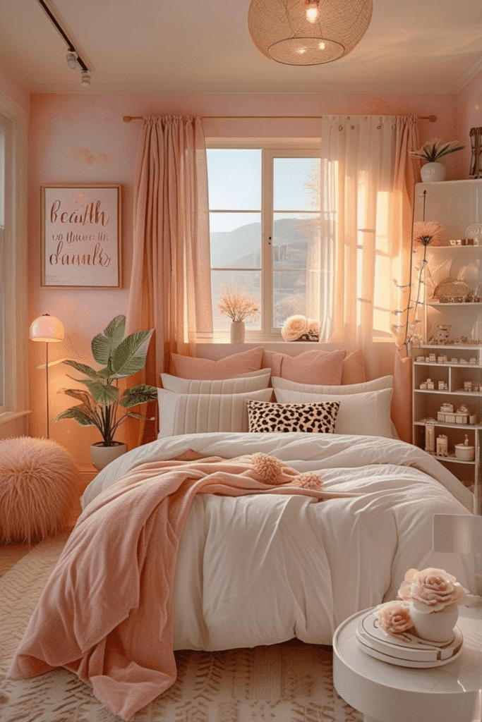 Peach Bedroom Ideas with Indoor Plants for a Fresh Look