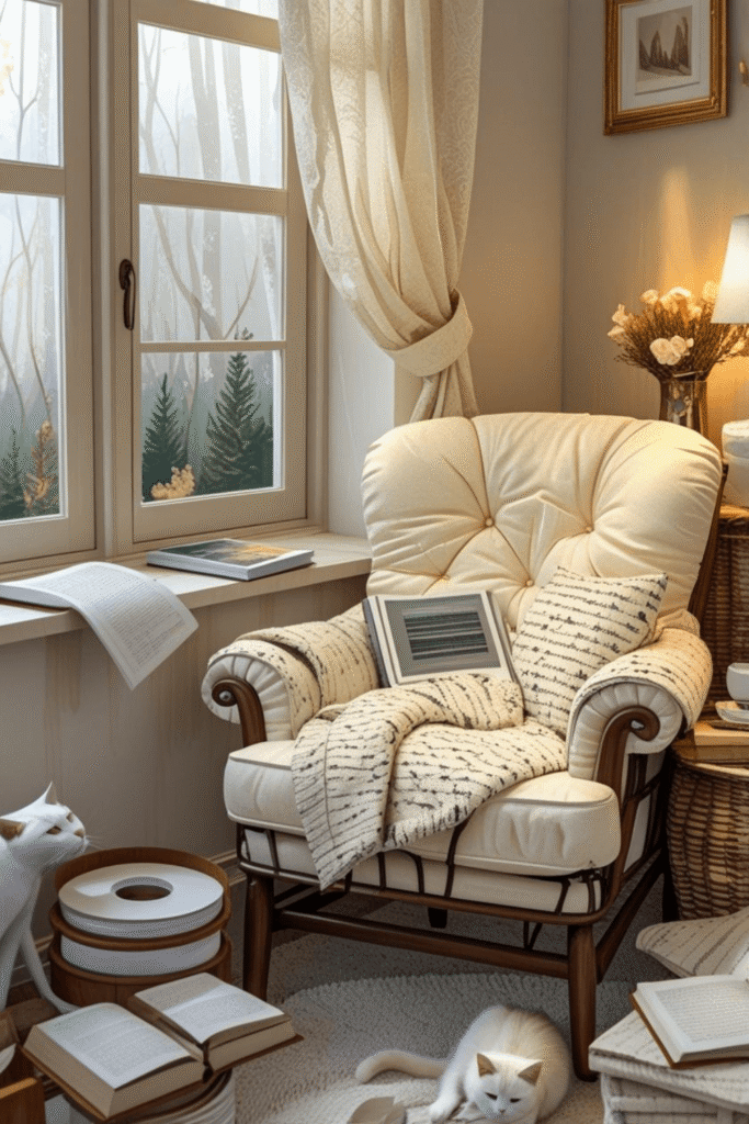 Relaxing Reading Corner Setup with Soft Lighting