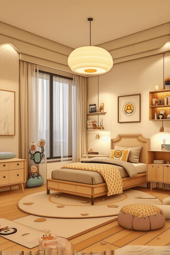 Simple Kids Bedroom Design With Soft Lighting And Minimal Furniture Ideas