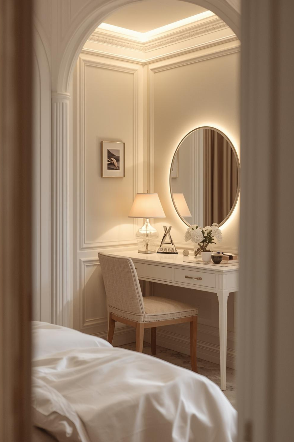 Small Bedroom Vanity Ideas in Cream Theme